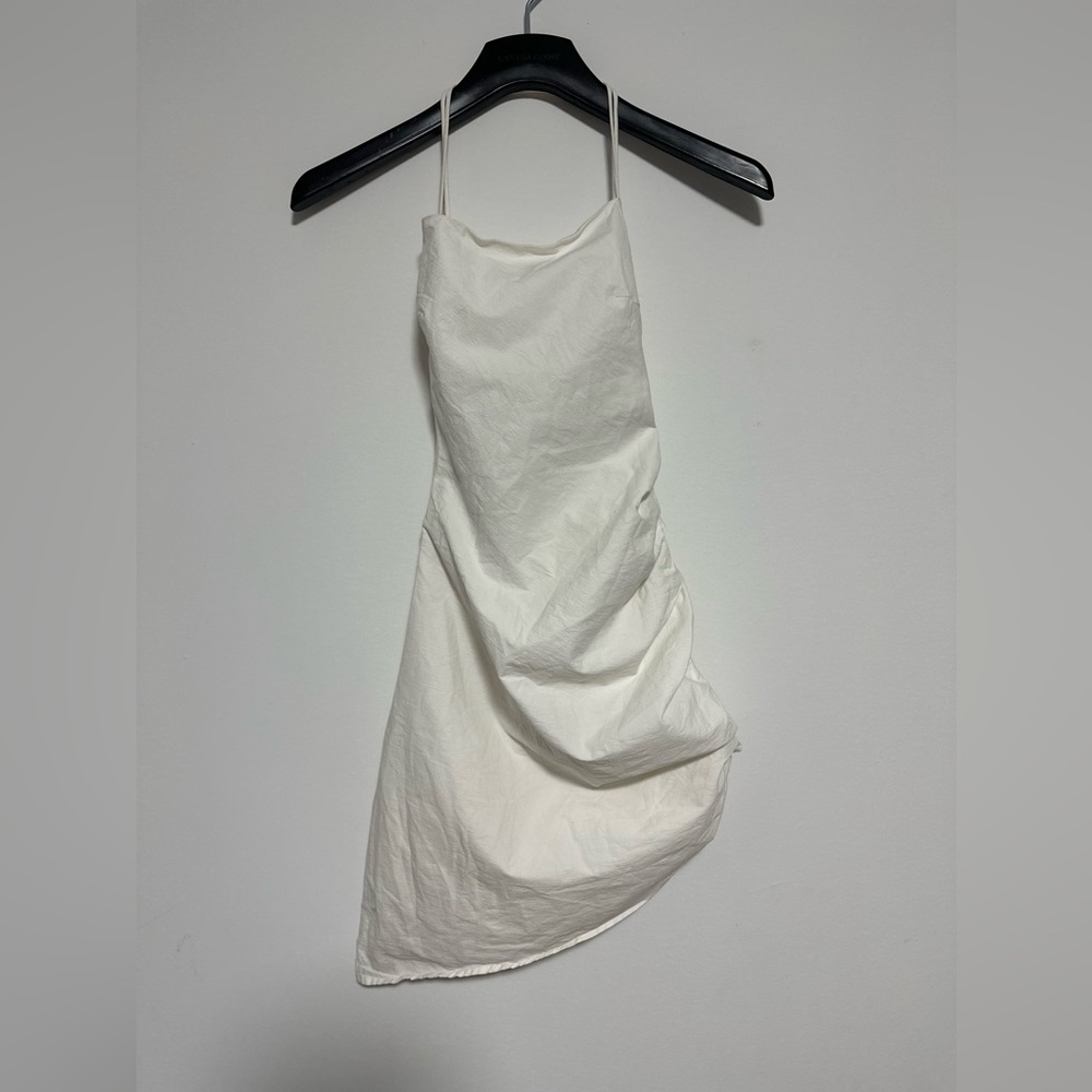 Garota white asymmetrical dress Open back Dress with Draped Side
